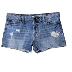 Gap 8/29 Distressed Blue Denim Sexy Boyfriend Short Mid Rise Raw Hem Cut Off